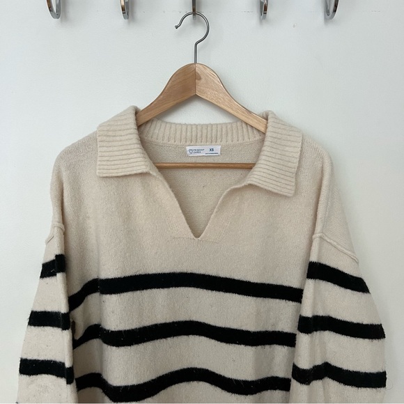 Striped Beige and Black Women's Sweater - Picture 2 of 3